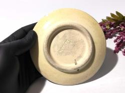 Antika Kütahya Çini Seramik Tabak - Serçe Kuş Desenli Eski Çini Tabak - Eski Seramik Dekoratif Obje