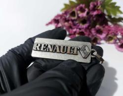 Antika Renault Metal Anahtarlık - Kabartmalı Model Gümüş Renkli Yazı