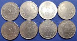 50 KURUŞ FARKLI TARİHLİ 8 ADET SET (1971,1972,1973,1974,1975,1976,1977,1979) ÇT KONDÜSYON