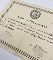 Spor Tarihi / Boks: B.T.U.M İstanbul Boks Ajanı ve İstanbul Bölge Başkanı tarafından imzalı boks diploması