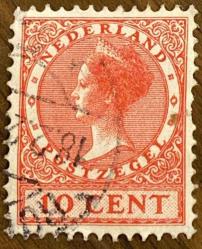 Hollanda Pulu - Nederland Stamp -  Mektup Zarfından Kesilmiş  / Postadan Geçmiş Pul Filateli - Damgalı - KRALİÇE WILHELMİNA TEMALI HOLLANDA PULU, 10 PARA - YABANCI PULLAR -NOSTALJİK DOĞUM GÜNÜ HEDİYESİ