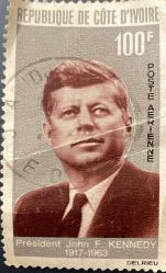 COTE D'IVOIRE STAMP  - Fildişi Sahili Pulu - Mektup Zarfından Kesilmiş  / Postadan Geçmiş Pul Filateli - Damgalı - BAŞKAN JOHN F. KENNEDY 1917-1963 TEMALI PUL, 100 PARA - YABANCI PULLAR -NOSTALJİK DOĞUM GÜNÜ HEDİYESİ