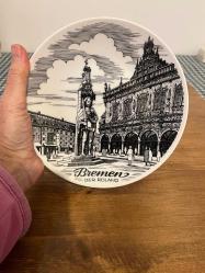 Bremen Roland Meydanı heykeli manzaralı porselen tabak