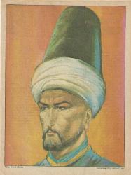 TÜRK BÜYÜKLERİNDEN KARAMANOĞLU MEHMET BEY KONULU ESKİ ÇİZİM PASPARTULUK RESİM...