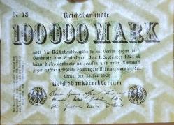 ALMANYA 100.000 MARK 1923. WEİMAR CUMHURİYETİ HİPERENFLASYON DÖNEMİNDE 1923-25 KULLANILMIŞTIR. ÇİLALTI KONDİSYON.