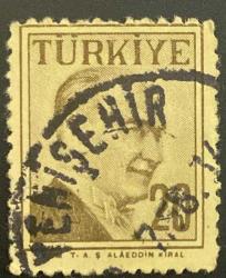 Türk Pulu - Turkish Stamp - Mektup Zarfından Kesilmiş  / Postadan Geçmiş Pul Filateli - Yenişehir Damgalı - ATATÜRK , 20 PARA - Türkiye Cumhuriyeti - NOSTALJİK DOĞUM GÜNÜ HEDİYESİ
