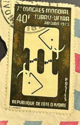 COTE D'IVOIRE STAMP - Fildişi Sahili Pulu - Mektup Zarfından Kesilmiş / Postadan Geçmiş Pul Filateli - FİL TEMALI, 40 PARA - YABANCI PULLAR, NOSTALJİK DOĞUM GÜNÜ HEDİYESİ