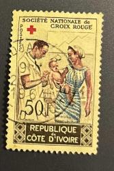COTE D'IVOIRE STAMP - Fildişi Sahili Pulu - Mektup Zarfından Kesilmiş / Postadan Geçmiş Pul Filateli - BEBEK AŞISI TEMALI, 50 PARA - YABANCI PULLAR, NOSTALJİK DOĞUM GÜNÜ HEDİYESİ