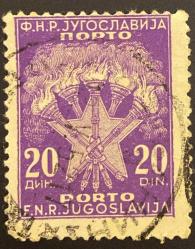 Yugoslavya Pulu - Yugoslavia Stamp - Mektup Zarfından Kesilmiş  / Postadan Geçmiş Pul Filateli - Damgalı - Meşaleler Temalı Yugoslavya Pulu, 20 PARA - YABANCI PULLAR -NOSTALJİK DOĞUM GÜNÜ HEDİYESİ