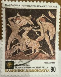 Yunanistan Pulu - Greek Stamp - Mektup Zarfından Kesilmiş  / Postadan Geçmiş Pul Filateli - DAMGALI - GEYİK AVI MOZAİĞİ TEMALI PUL 1992 , 90 PARA - YABANCI PULLAR -NOSTALJİK DOĞUM GÜNÜ HEDİYESİ