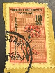 Türk Pulu - Turkish Stamp - Mektup Zarfından Kesilmiş / Postadan Geçmiş Pul Filateli - Damgalı - GÜL TEMALI İSTANBUL 1955, 10 KURUŞ - Türkiye Cumhuriyeti, NOSTALJİK DOĞUM GÜNÜ HEDİYESİ