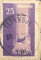 Türk Pulu - Turkish Stamp - Mektup Zarfından Kesilmiş  / Postadan Geçmiş Pul Filateli - Damgalı - AVRUPA TEMALI PUL, 40 PARA - Türkiye Cumhuriyeti - NOSTALJİK DOĞUM GÜNÜ HEDİYESİ