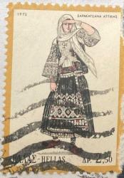 Yunanistan Pulu - Greek stamp - Mektup Zarfından Kesilmiş  / Postadan Geçmiş Pul Filateli - Damgalı - GELENEKSEL KIYAFET GİYEN KADIN TEMALI YUNAN PULU 1972, 2.50 PARA  - YABANCI PULLAR - NOSTALJİK DOĞUM GÜNÜ HEDİYESİ