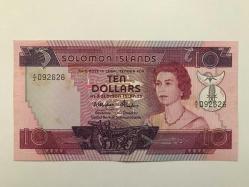 Solomon İsland-10 Dollars-1984-ÇİL- ll. Kraliçe Elizabeth Portreli-Hafif sararma mevcut uygun fiyat