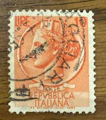 İtalya Pulu - Italy Stamp - Mektup Zarfından Kesilmiş  / Postadan Geçmiş Pul Filateli - Damgalı - SYRACUSE MADENİ PARASI TEMALI İTALYAN PULU, 10 PARA - YABANCI PULLAR -NOSTALJİK DOĞUM GÜNÜ HEDİYESİ