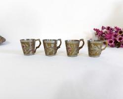 Eskilerden 4 Adet Fincan - Zemzemlik - Pirinç Kulplu Fincan - Mıra