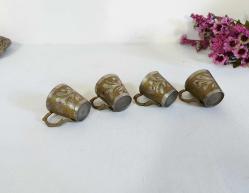 Eskilerden 4 Adet Fincan - Zemzemlik - Pirinç Kulplu Fincan - Mıra