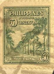 Filipinler Pulu - Philippines Stamp - Mektup Zarfından Kesilmiş  / Postadan Geçmiş Pul Filateli - DAMGALI - COLONNADE PALMİYE AĞAÇLARI TEMALI PUL , 50 PARA - YABANCI PULLAR- NOSTALJİK DOĞUM GÜNÜ HEDİYESİ