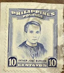 Filipinler Pulu - Philippines Stamp - Mektup Zarfından Kesilmiş  / Postadan Geçmiş Pul Filateli -  KATOLİK RAHİP JOSE BURGOS TEMALI PUL , 10 PARA - YABANCI PULLAR- NOSTALJİK DOĞUM GÜNÜ HEDİYESİ