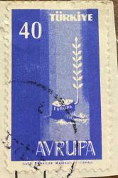 Türk Pulu - Turkish Stamp - Mektup Zarfından Kesilmiş  / Postadan Geçmiş Pul Filateli - DAMGALI - AVRUPA TEMALI PUL , 40 PARA - Türkiye Cumhuriyeti - NOSTALJİK DOĞUM GÜNÜ HEDİYESİ