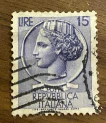 İtalya Pulu - Italy Stamp - Mektup Zarfından Kesilmiş  / Postadan Geçmiş Pul Filateli - Damgalı - SYRACUSE MADENİ PARASI TEMALI İTALYAN PULU, 15 PARA - YABANCI PULLAR -NOSTALJİK DOĞUM GÜNÜ HEDİYESİ