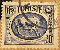Tunus Pulu - Tunisie Stamp - Mektup Zarfından Kesilmiş  / Postadan Geçmiş Pul Filateli - DAMGALI - AT TEMALI TUNUS PULU , 30 PARA  - YABANCI PULLAR - NOSTALJİK DOĞUM GÜNÜ HEDİYESİ