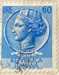 İtalya Pulu - Italy Stamp - Mektup Zarfından Kesilmiş  / Postadan Geçmiş Pul Filateli - Damgalı - SYRACUSE MADENİ PARASI TEMALI İTALYAN PULU, 60 PARA - YABANCI PULLAR -NOSTALJİK DOĞUM GÜNÜ HEDİYESİ