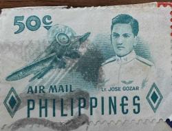 Filipinler Pulu - Philippines Stamp - Mektup Zarfından Kesilmiş  / Postadan Geçmiş Pul Filateli - DAMGALI - HAVA SUBAYI JOSE GOZAR  TEMALI PUL , 50 PARA - YABANCI PULLAR- NOSTALJİK DOĞUM GÜNÜ HEDİYESİ
