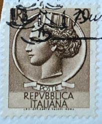 İtalya Pulu - Italy Stamp - Mektup Zarfından Kesilmiş  / Postadan Geçmiş Pul Filateli - Damgalı - SYRACUSE MADENİ PARASI TEMALI İTALYAN PULU, 20 PARA - YABANCI PULLAR -NOSTALJİK DOĞUM GÜNÜ HEDİYESİ