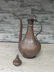 Benzersiz Muazzam İşçiliği ve Kufi Yazılı Antika Bakır Kastamonu İbriği
