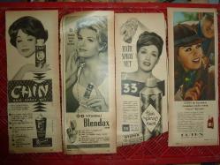 BAYAN KUAFÖR GÜZELLİK CİLT BAKIMI MAKYAJ MALZEMELERİ REKLAMLARI 1960-1965 YILLARI DERGİLERDEN ÇIKMA 32 ADET