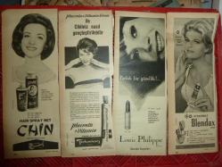 BAYAN KUAFÖR GÜZELLİK CİLT BAKIMI MAKYAJ MALZEMELERİ REKLAMLARI 1960-1965 YILLARI DERGİLERDEN ÇIKMA 32 ADET