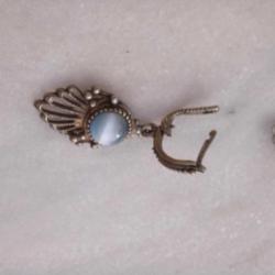 Etnik Sallantılı Küpeler,Mavi taşlı,Gümüş