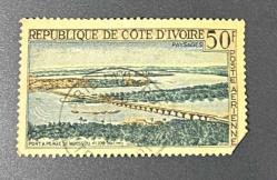 COTE D'IVOIRE STAMP - Fildişi Sahili Pulu - Mektup Zarfından Kesilmiş / Postadan Geçmiş Pul Filateli - KÖPRÜ TEMALI, 50 PARA - YABANCI PULLAR, NOSTALJİK DOĞUM GÜNÜ HEDİYESİ
