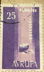 Türk Pulu - Turkish Stamp - Mektup Zarfından Kesilmiş  / Postadan Geçmiş Pul Filateli - Damgalı - AVRUPA TEMALI, 25 PARA - Türkiye Cumhuriyeti - NOSTALJİK DOĞUM GÜNÜ HEDİYESİ