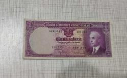 1 lira 3.emisyon kağıt  para inönü