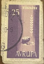 Türk Pulu - Turkish Stamp - Mektup Zarfından Kesilmiş  / Postadan Geçmiş Pul Filateli - DAMGALI- AVRUPA TEMALI PUL, 25 PARA - Türkiye Cumhuriyeti - NOSTALJİK DOĞUM GÜNÜ HEDİYESİ