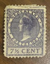 Hollanda Pulu - Nederland Stamp -  Mektup Zarfından Kesilmiş  / Postadan Geçmiş Pul Filateli - DAMGALI - KRALİÇE TEMALI HOLLANDA PULU , 7 1/2 PARA - YABANCI PULLAR-NOSTALJİK DOĞUM GÜNÜ HEDİYESİ