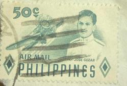 Filipinler Pulu - Philippines Stamp - Mektup Zarfından Kesilmiş  / Postadan Geçmiş Pul Filateli - DAMGALI - HAVA SUBAYI JOSE GOZAR TEMALI PUL , 50 PARA - YABANCI PULLAR- NOSTALJİK DOĞUM GÜNÜ HEDİYESİ