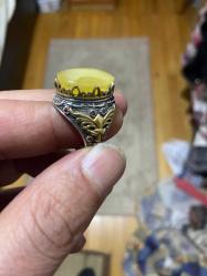 Damla kehribar taşlı gümüş yüzük