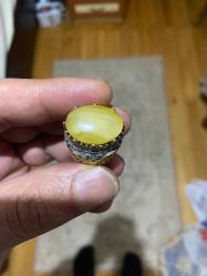 Damla kehribar taşlı gümüş yüzük