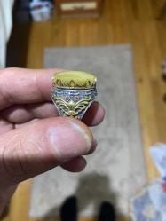 Damla kehribar taşlı gümüş yüzük