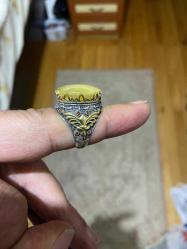 Damla kehribar taşlı gümüş yüzük