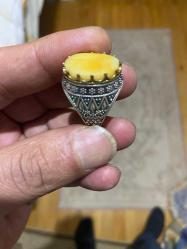 Damla kehribar taşlı gümüş yüzük