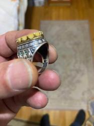 Damla kehribar taşlı gümüş yüzük