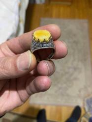 Damla kehribar taşlı gümüş yüzük