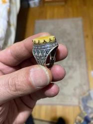 Damla kehribar taşlı gümüş yüzük