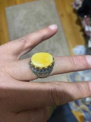 Damla kehribar taşlı gümüş yüzük