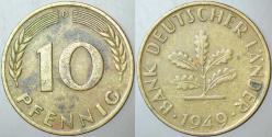 ALMANYA 10 PFENNIG 1949 D= MÜNİH DARBI. BANK DEUTSCHER LANDER. AZ ÇIKAR.