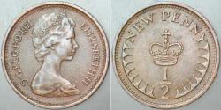 BÜYÜK BRİTANYA YARIM PENNY 1971. KRALİÇE II. ELİZABETH GENÇ BÜST. İNGİLTERE 1/2 HALF PENNY. 17,14 mm ÇAPINDA BAKIR PARA.